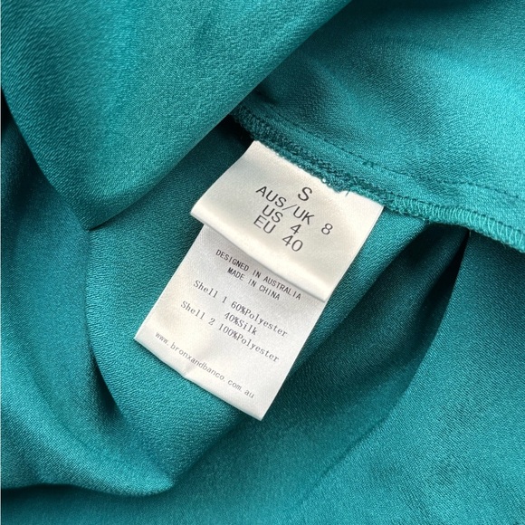 🆕 BRONX & BANCO 🧿 NWOT Monica Long Sleeve Satin Wrap Dress, Fringed Hem - Picture 15 of 16